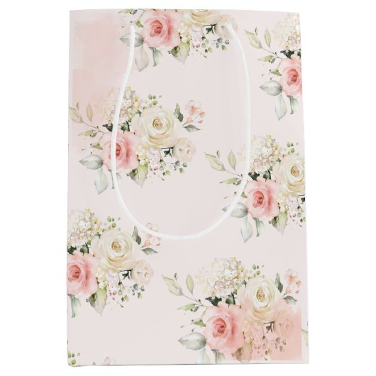 Roze Bloemen Botanische 75e Verjaardagsfeest Medium Cadeauzakje (Voorkant)