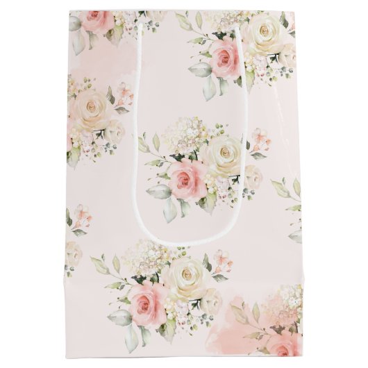 Roze Bloemen Botanische 75e Verjaardagsfeest Medium Cadeauzakje (Achterkant)