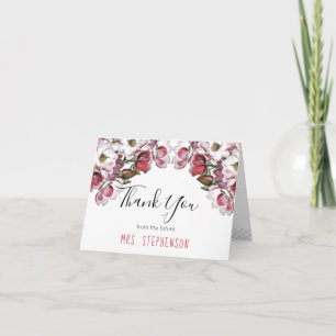 Roze Bloemen Botanische Bruid Dank u Bedankkaart
