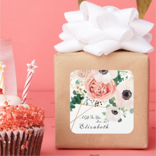 Roze Bloemen Botanische Tuin Bloem Boeket Custom Vierkante Sticker