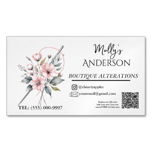 Roze bloemen Boutique Naaien & Wijzigingen Magnetisch Visitekaartje