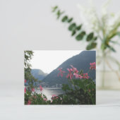 Roze bloemen boven Comomeer Briefkaart (Staand voorkant)