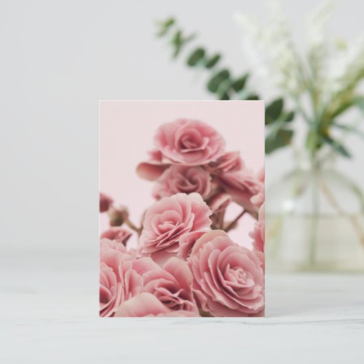 roze bloemen briefkaart (Staand voorkant)