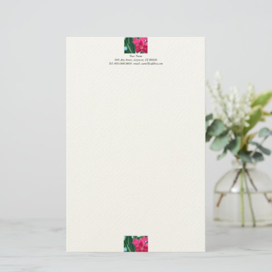 Roze bloemen briefpapier (Staand voorkant)