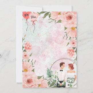 Roze Bloemen Bruid & Bruidegom Huwelijksuitnodigin