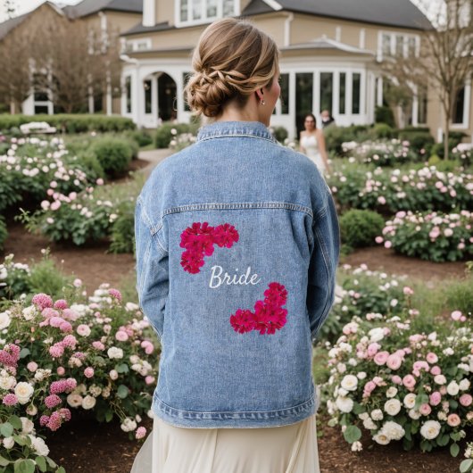 Roze Bloemen Bruid Denim Jacket (Huwelijk Achterkant)