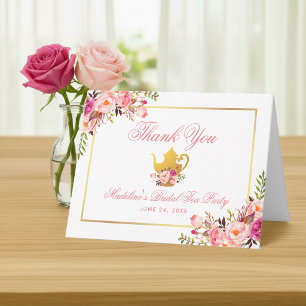 Roze Bloemen Bruids Tea Party Bedankt Opmerking
