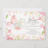 Roze Bloemen Bruids Tea Party Uitnodiging (Voorkant)