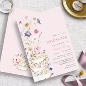 Roze Bloemen Bruidsthee Kaart