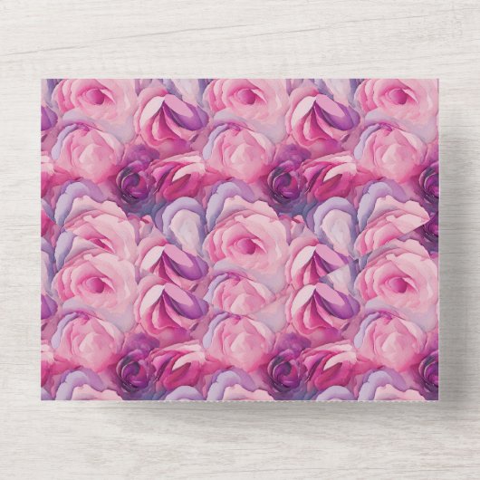 roze bloemen bruiloft all in one uitnodiging (Achterkant)