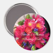 Roze bloemen bruiloft favor magneet (Voorkant / Achterkant)