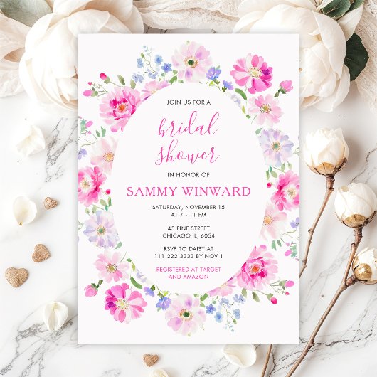 Roze Bloemen Bruiloft Feest Kaart