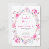 Roze Bloemen Bruiloft Feest Kaart (Voorkant)