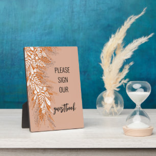 Roze Bloemen Bruiloft Gast Boek Teken Plaque Fotoplaat