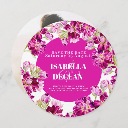 Roze bloemen bruiloft met uitzondering van de date save the date (Voorkant / Achterkant)