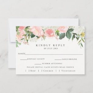 Roze Bloemen Bruiloft RSVP Met Maaltijd Keuze Kaar Kaartje