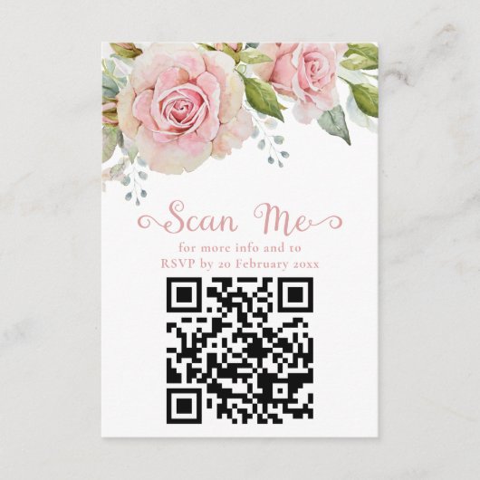 Roze Bloemen Bruiloft RSVP QR Informatiekaartje (Voorkant)