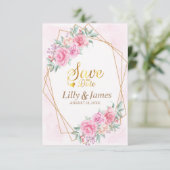 Roze Bloemen Bruiloft Save The Date (Staand voorkant)