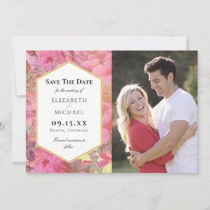 Roze bloemen bruiloft sparen de Datum Fotokaart Save The Date