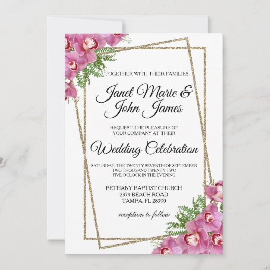 Roze Bloemen Bruiloft Uitnodiging (Voorkant)
