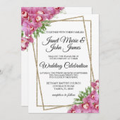 Roze Bloemen Bruiloft Uitnodiging (Voorkant / Achterkant)