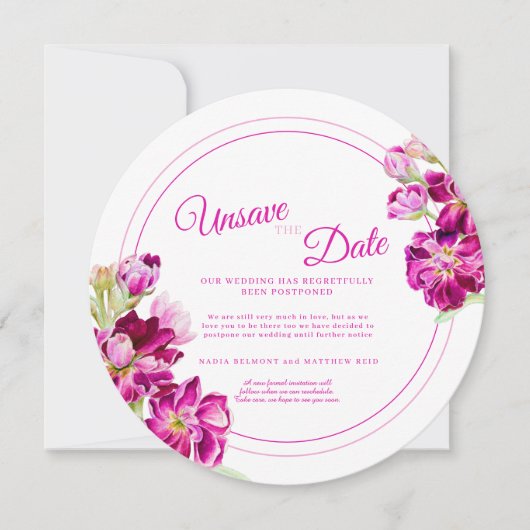 Roze bloemen bruiloft voor de datum rond kaart (Voorkant)