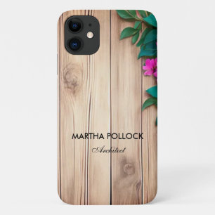 Roze bloemen bruin hout iPhone 11 hoesje