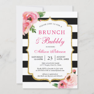 Roze Bloemen Brunch & Mousserende Wijn Bruidsbrunc Kaart