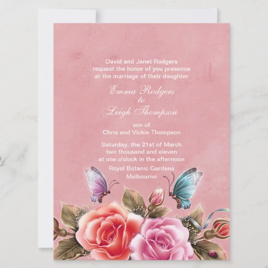 Roze Bloemen Burst Huwelijksuitnodiging Kaart (Voorkant)