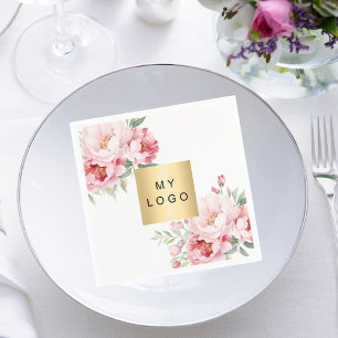 Roze bloemen business logo merk kleur servet
