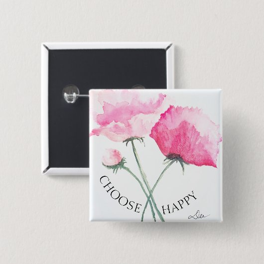 Roze bloemen Button (Voorkant /achterkant)