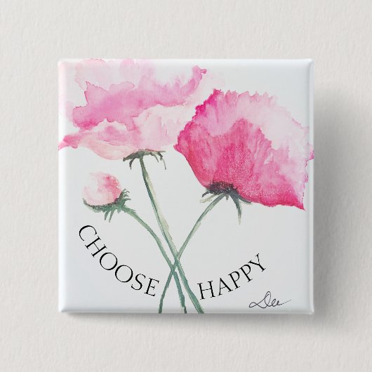 Roze bloemen Button (Voorkant)