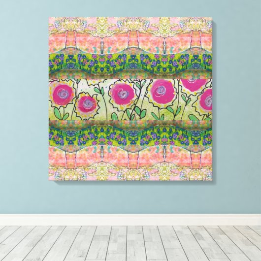 Roze bloemen canvas afdruk (Insitu (Houten vloer))