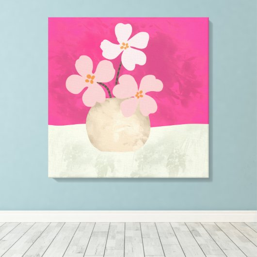 Roze bloemen canvas afdruk (Insitu (Houten vloer))