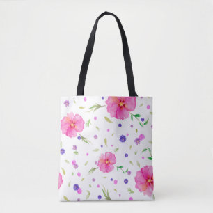Roze Bloemen Canvas tas voor Mam – Aquarel Design