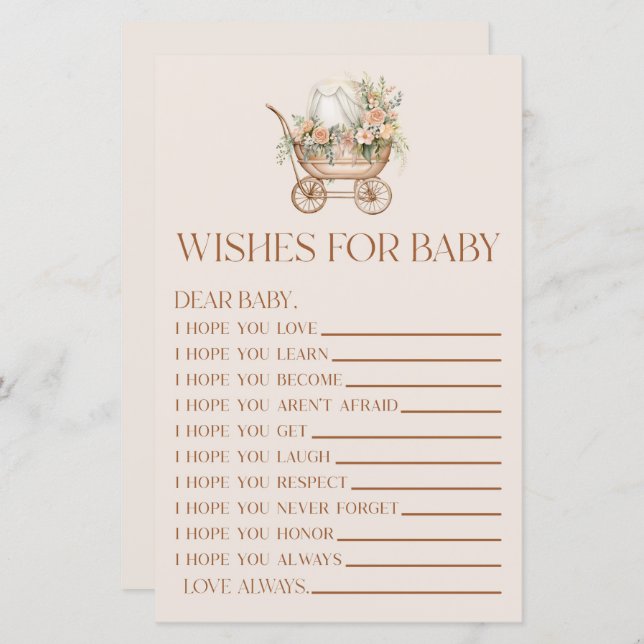Roze Bloemen Carriage Wishes Voor Baby shower Game (Voorkant / Achterkant)