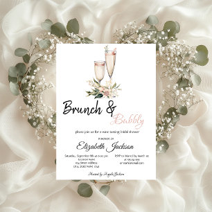 Roze Bloemen Champagneglas Brunch & Mousserende Wi Kaart