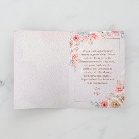 Roze Bloemen Charm & Love Sweet Bunny Moederdag Kaart (Binnen)