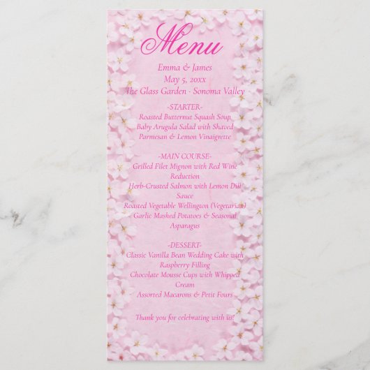 Roze Bloemen Cherry Blossom Wedding Menu Kaart (Voorkant)