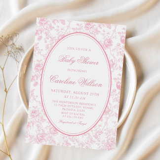 Roze Bloemen Chinoiserie Baby shower Uitnodiging