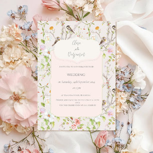 Roze Bloemen Chinoiserie Bruiloft Kaart