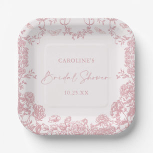 Roze Bloemen Chinoiserie Vrijgezellenfeest Papier  Papieren Bordje