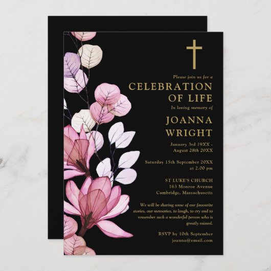 Roze Bloemen Christelijke Viering van het Leven Be Kaart (Voorkant / Achterkant)