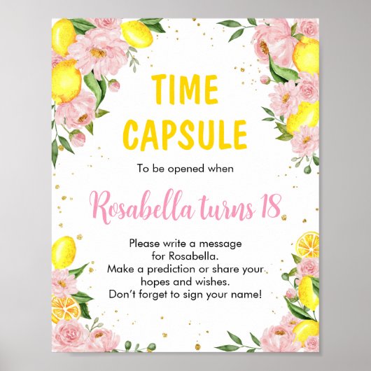 Roze Bloemen Citroen Meisje Verjaardag Tijd Capsul Poster (Voorkant)