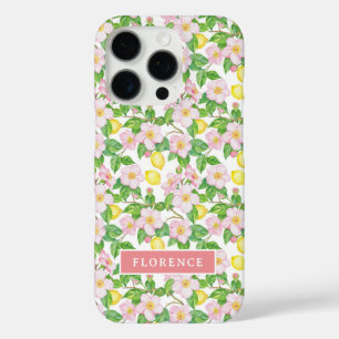 Roze Bloemen Citroen Patroon Monogram iPhone 16 Pro Hoesje