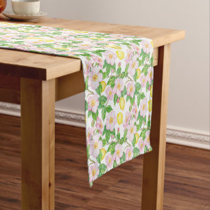Roze Bloemen Citroenen Patroon Korte Tafelloper