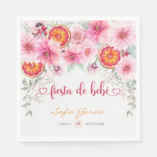 Roze Bloemen & Citrus Fiesta Spaans Baby shower Servet (Voorkant)