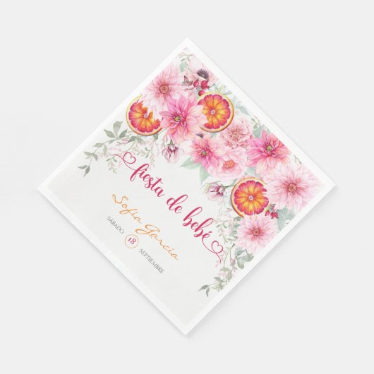 Roze Bloemen & Citrus Fiesta Spaans Baby shower Servet (Hoek)