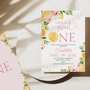 Roze Bloemen Citrus Ze is een lief een 1e verjaard Kaart