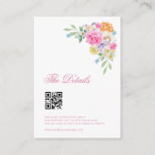 Roze Bloemen Classy Script QR Code Bruiloft Detail Informatiekaartje (Voorkant)